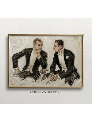 Ninastore Smokinli Şık Erkekler Temalı Vintage Sanat Baskısı: Erkek Odası Dekorasyonu (Baskı)
