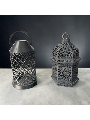 Major Hobi 3D Baskı Dekoratif Tealight Mumluk 14 cm Modern Fener Tasarım 2’li Set