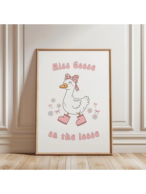 Ninastore Miss Goose On The Loose Baskısı - Kız Çocuk Hediyeleri - Bebek Odası Duvar Sanatı - Küçük Kız Çocuk