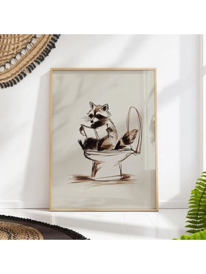 Ninastore Rakun Temalı Banyo Sanat Baskısı – Komik Tuvalet Duvar Dekoru