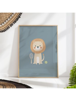 Ninastore Tenis Aslanı Temalı Çocuk Odası Baskısı | Safari Sporları Çocuk Duvar Sanatı Posteri | Cinsiyetten