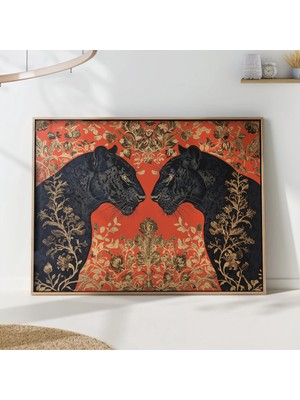 Ninastore Kara Panter Sanat Baskısı - William Morris Çiçekli Arka Plan - Lüks Duvar Dekoru