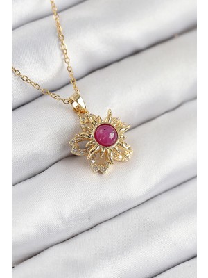 Pileli Store Mey Ithalat® 316L Çelik Zirkon Taşlı Döner Güneş Model Gold Renk Kadın Kolye