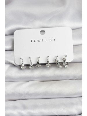Pileli Store Mey Ithalat® Gümüş Renk Pirinç Yıldız Modelli Kadın Küpe Seti
