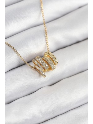 Pileli Store Mey Ithalat® 316L Çelik Zirkon Taşlı Sarmal Model Gold Renk Kadın Kolye