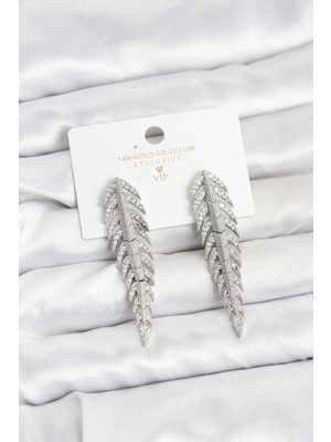 Pileli Store Mey Ithalat® Pirinç Gümüş Renk Balık Sırtı Model Zirkon Taşlı Kadın Küpe