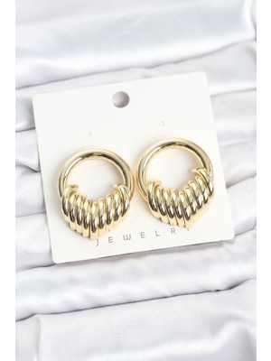 Pileli Store Mey Ithalat® Pirinç Gold Renk Halka Sarmal Model Vintage Kadın Küpe