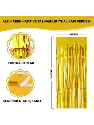 Nemere İthalat Ekstra Metalize Parlak Saçaklı Arka Fon Perde Gold Nemere Ithalat