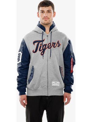 Alpha Industries x New Era Detroit Tigers Ma-1 Fermuarlı Erkek Gri Sweatshirt.-