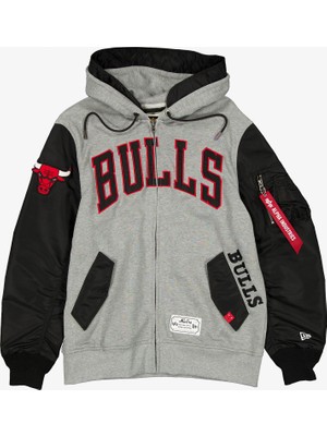 New Era Alpha Industries x Chicago Bulls Gray Ma-1 Unisex Gri Fermuarlı Ceket.-