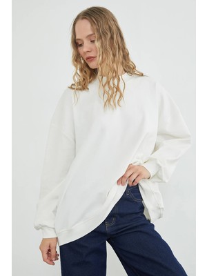 FullaModa Basic Bisiklet Yaka Oversize Sweatshirt