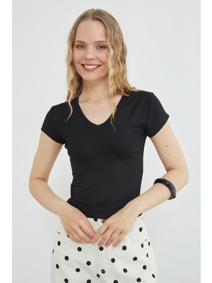 FullaModa Basic V Yaka Slim Fit Tişört
