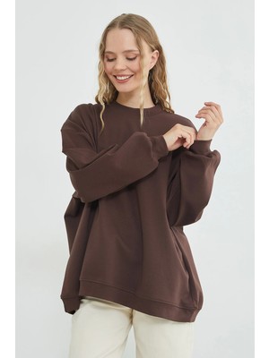 FullaModa Basic Bisiklet Yaka Oversize Sweatshirt