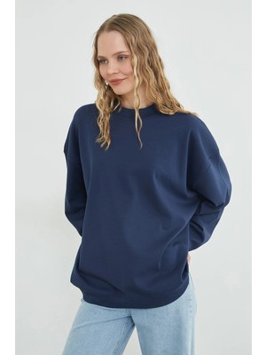 FullaModa Basic Bisiklet Yaka Oversize Sweatshirt