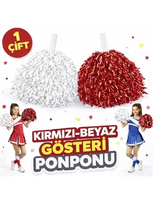 Nemere İthalat 1 Çift Kırmızı - Beyaz Okul Gösteri Ponponları - Ekstra Dolgun Nemere Ithalat