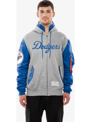 Alpha Industries x New Era La Dodgers Ma-1 Full Zip Erkek Gri Sweatshirt.-
