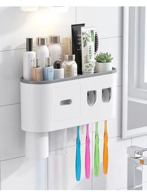 Banyo Organizer Diş Fırçası Tutucu Çift Dispenserli Raflı Çekmeceli Midastech
