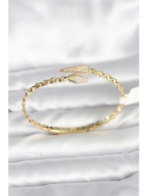 Pileli Store Mey Ithalat® Yılan Model Pirinç Gold Renk Kadın Kelepçe Bileklik