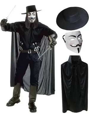 Nemere İthalat V For Vendetta Maskesi Şapka Pelerin Seti Nemere Ithalat