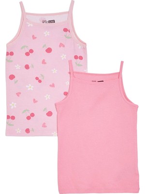 Hellobaby Kız Bebek 2li Atlet Çiçek Baskılı Bisiklet Yaka Sleeveless
