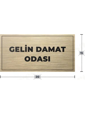 Azresa Gelın Damat Odası Yazılı - Metal - Gold Renk - Kapı Isimliği - 30X15 cm