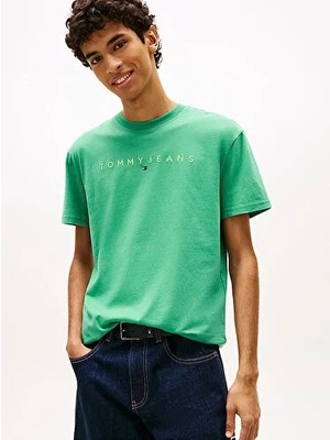 Tommy Hilfiger Erkek Regular Fit Linear Logo Detaylı T-Shirt
