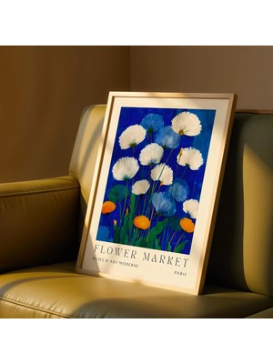 Ninastore Mavi Çiçekli Duvar Sanatı Baskısı – Yabani Çiçek Pazarı Matisse Posteri – Boho Botanik Sergisi