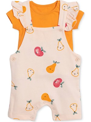 Hellobaby Kız Bebek Şort Salopet-Tshirt Düğmeli Bisiklet Yaka Kısa Kol Patiksiz
