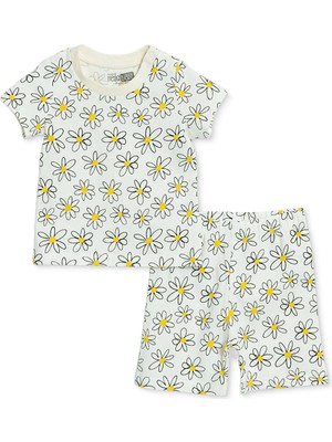 Hellobaby Kız Bebek Pijama Takımı Papatya Baskılı Çıtçıtlı Bisiklet Yaka Kısa Kol Reçme
