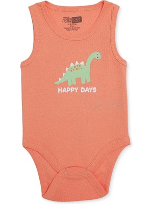 Hellobaby Erkek Bebek Body Hayvan Baskılı Çıtçıtlı Bisiklet Yaka Kısa Kol