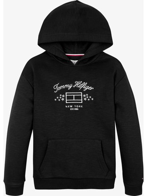 Tommy Hilfiger Flag Slub Fleece Çocuk Siyah Hoodie