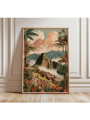 Ninastore Machu Picchu Posteri | Peru Dağ Manzarası Duvar Sanatı | Vintage Seyahat Illüstrasyon Baskısı
