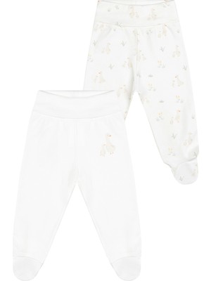 Minycenter Unisex Kaz Desenli 2'li Patikli Alt Yenidoğan-9 Ay Ekru