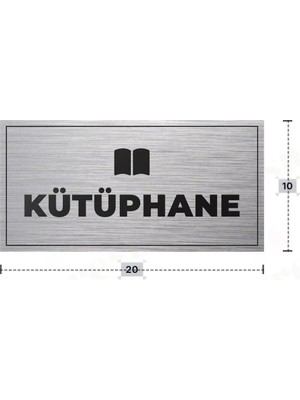 Azresa Kütüphane Yazılı - Metal - Gümüş Renk - Kapı Isimliği - 20X10 cm