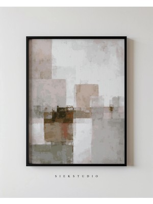 Ninastore Nötr Soyut Duvar Sanatı - Minimalist Yumuşak Bej Geometrik Sanat - Modern Çağdaş Gri Kahverengi