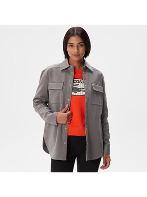 Lacoste Kadın Relaxed Fit Uzun Kollu Gri Gömlek