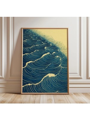 Ninastore Okyanus Dalgaları Posteri | Japon Tarzı Duvar Sanatı | Sahil Baskısı | Lacivert Dalga Deseni |