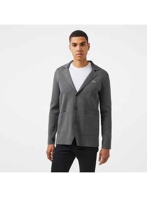 Lacoste Erkek Classic Fit V Yaka Gri Hırka