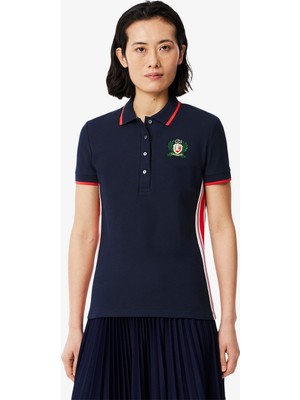 Lacoste Kadın Slim Fit Renk Bloklu Lacivert Polo