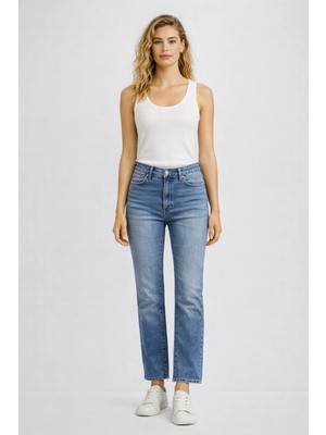 Vena Kadın Maria Yıpratmalı Tint Dark Blue Slim Mom Jean Pantolon - Tint Dark Blue