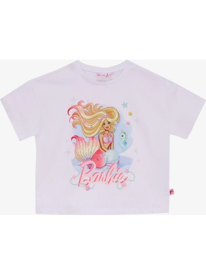 Barbie Pembe - Beyaz Kız Çocuk Desenli Pijama Takımı BRB5SG-PJM6078