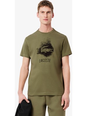 Lacoste Erkek Regular Fit Bisiklet Yaka Baskılı Haki T-Shirt
