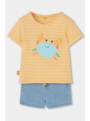 Boboli Yengeç Desenli Denim Şortlu 2li Takım 6 Ay-24 Ay Sarı