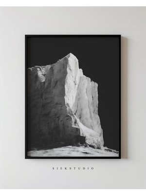 Ninastore Soyut Minimalist Dağ Kayalığı Manzarası Baskılı Modern Siyah Beyaz Duvar Sanatı - Çağdaş Dokulu Ev