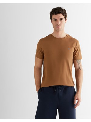 Gant Erkek Kahverengi Regular Fit Bisiklet Yaka T-Shirt