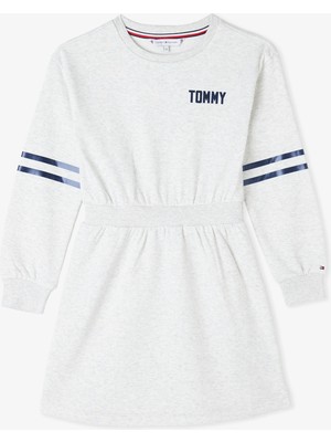Tommy Hilfiger Satin Applique Çocuk Gri Elbise