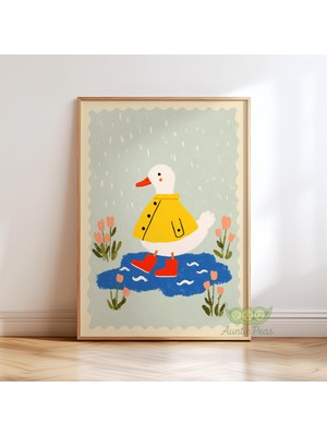 Ninastore Şirin Kaz Baskısı - Eğlenceli Hayvan Sanatı - Retro Kır Evi Tarzı Sanat - Eğlenceli Çocuk Odası