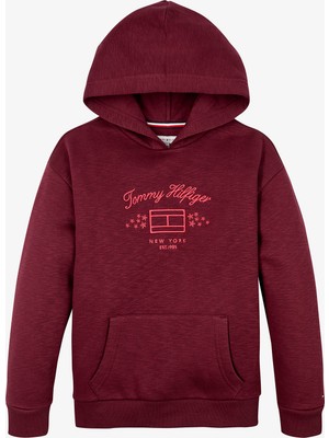 Tommy Hilfiger Flag Slub Fleece Çocuk Bordo Hoodie