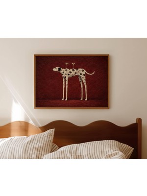 Ninastore Minimalist Sürreal Dalmaçyalı Köpek ve Martini Yağlı Boya Tablo - Yatay Çağdaş Duvar Sanatı - Elle