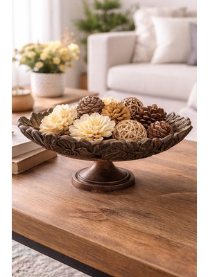 Baykuşca Bronz Eskitme Desenli Çiçekli Sunumluk 26 cm Çaplı